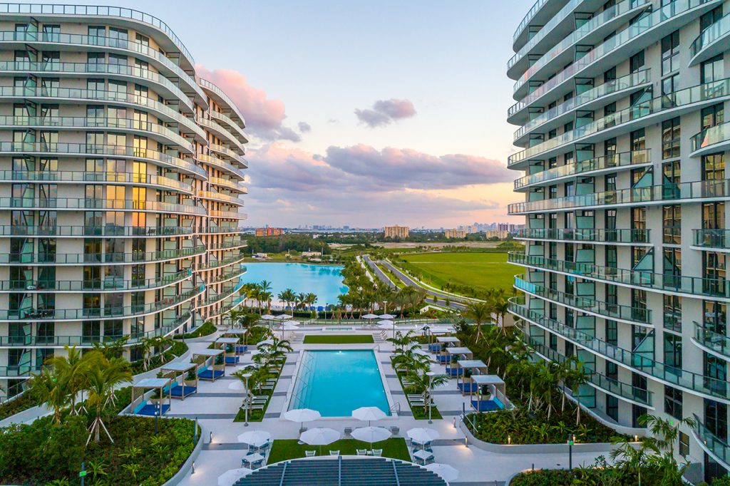 Amenity at The Shoreline at Sole Mia — photo: The Shoreline amenity pool deck photo via Think South Florida